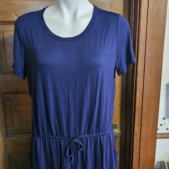 Short sleeve T-shirt dress with waist tie Navy Size XL - Picture 3 of 10